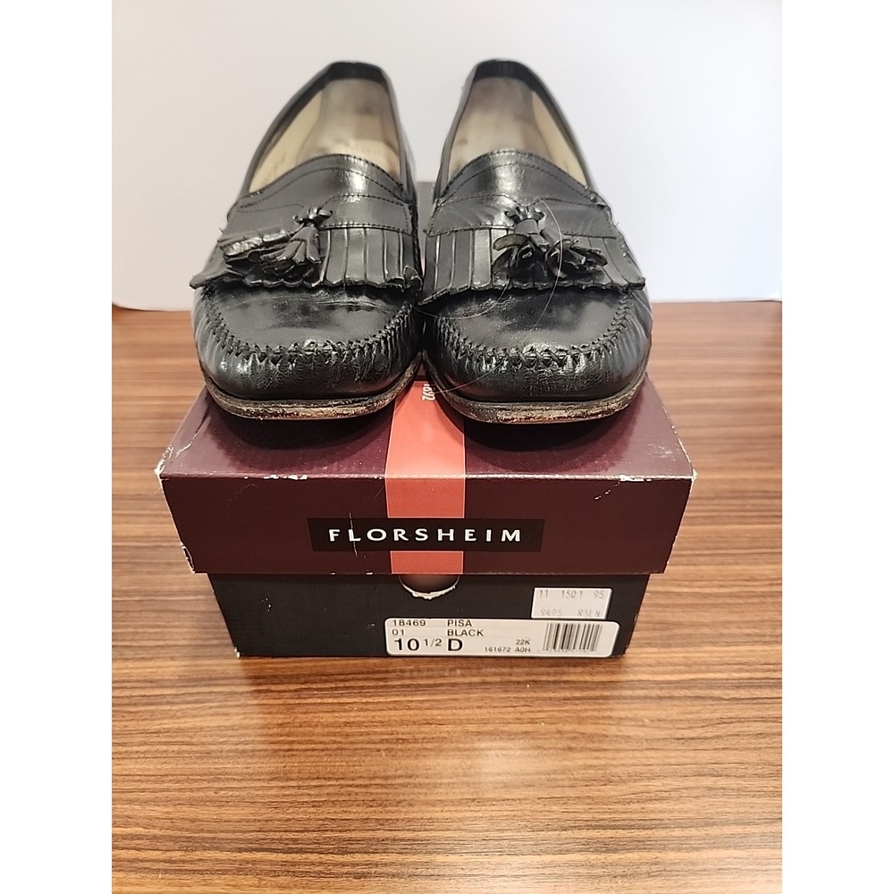 Florsheim Pisa Moc Toe Tassel Loafers Black Leather Mens‎ 10.5D 1846901